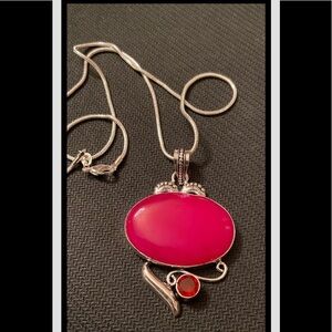 Women’s Pink Quartz & Red Garnet Pendant with 20” .925 Necklace.
